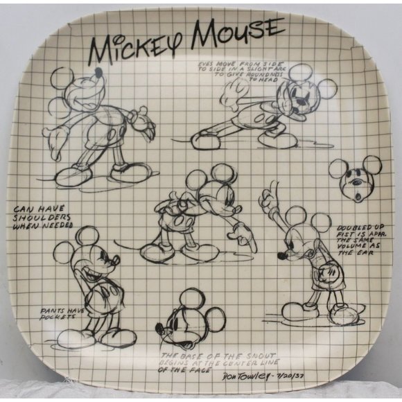 Disney Artist Sketch Bamboo Plates 4 Piece Set Mickey Mouse Goofy Square Grid - Picture 7 of 9